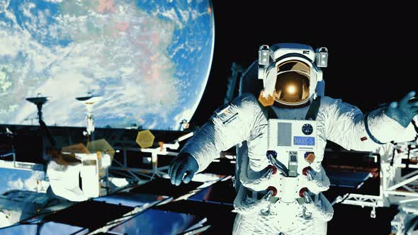 An Astronaut Floats in Space in Earth Orbit Space Observatory Telescope in Outer Space 3D Rendering