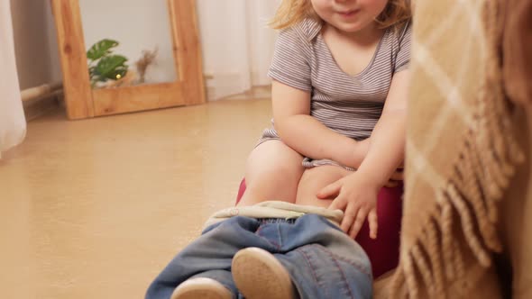 Little Girl Goes to Potty Pees is Independent