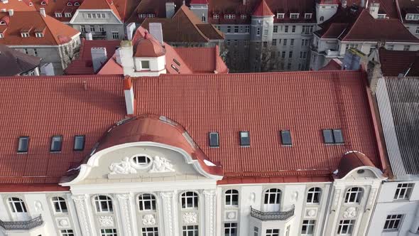 Roof tops drone aerial old town city view alt