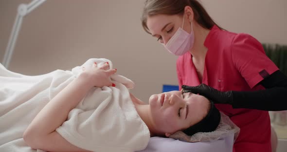 Cosmetologist Does Injections to the Woman's Face Rejuvenating Beauty Treatments  60p Prores