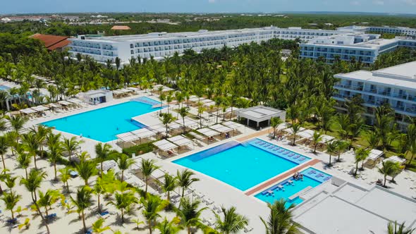 Drone View of Resort with Swimming Pools and Bars