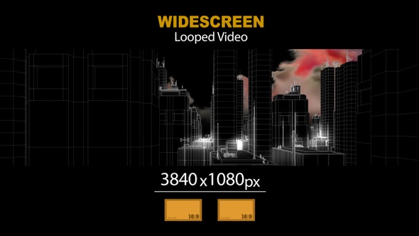 Widescreen Wireframe Neon City Side 03