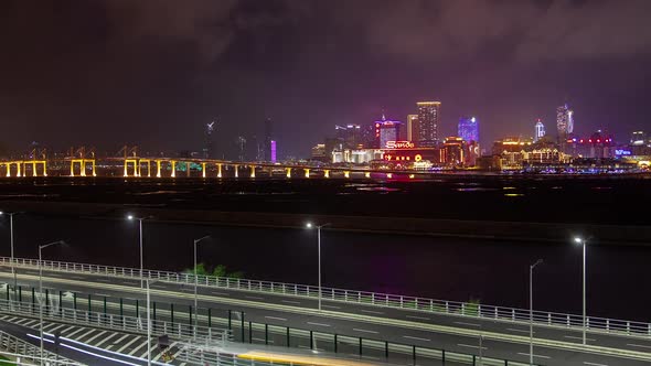 Amizade Bridge at Macau and Taipa Island in China Timelapse alt