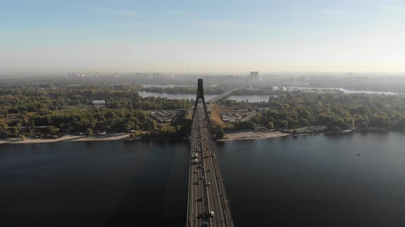 Aerial View of Moskovsky Bridge Across the Dnieper River in Kiev Ukraine alt