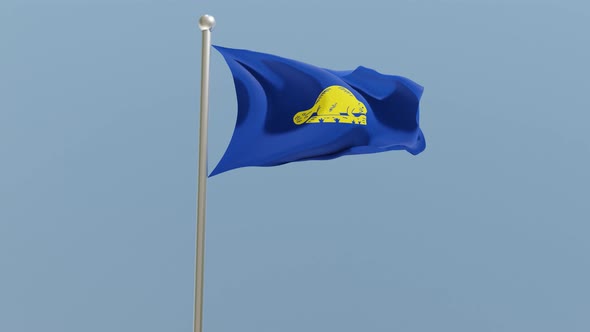 Oregon flag on flagpole. alt