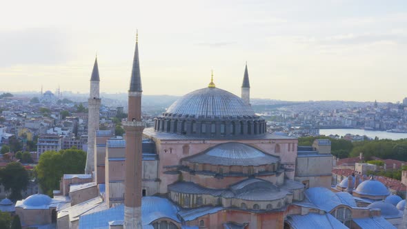 Istanbul City Sea And Hagia Sophia Aerial View 