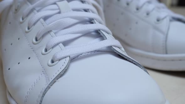 Leather White Sneakers with Laces