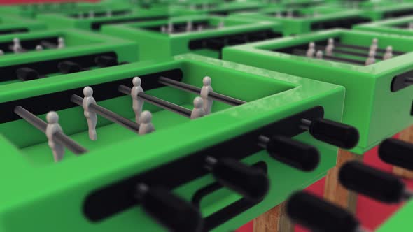 Multiple Foosball Or Soccer Tabletops In A Row 4k alt