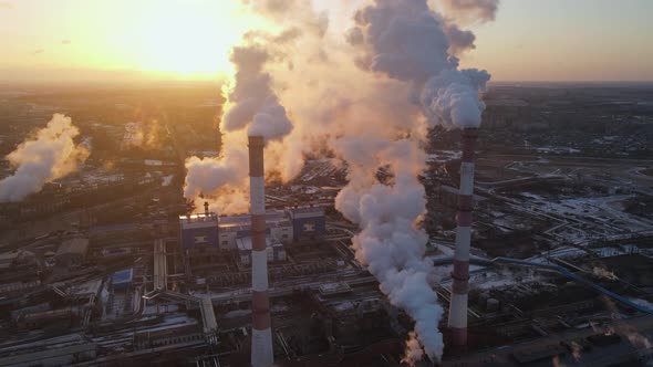 Industry zone, thick smoke plumes. Climate change and global warming alt