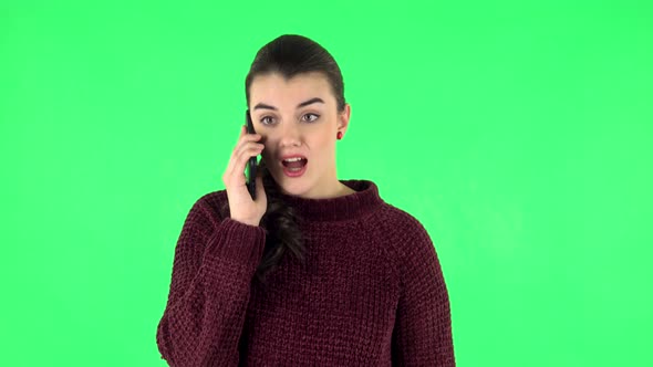 Girl Angrily Speaks on the Phone, Proves Something, Green Screen alt