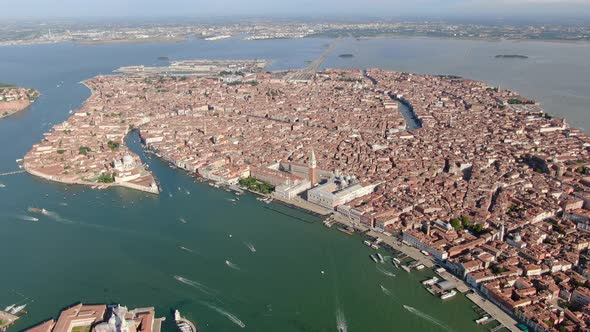 Flying high over Venice city (Venezia) in Italy, Europe alt