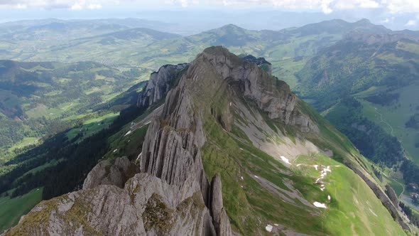 Drone shot of the Shafler mountain ridge in Appenzell Alps, Switzerland, Europe alt