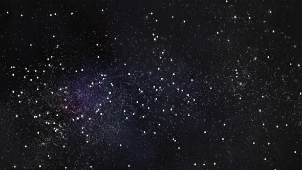 Zoom in turning shot of a space star field with blue and purple