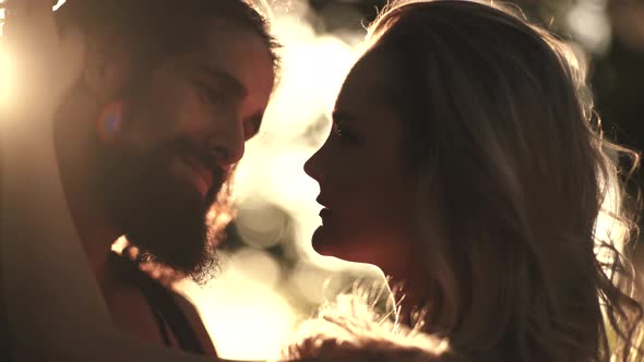 Passionate Affectionate Man and Woman Enjoying Exciting Moment of First Kiss. Young Couple Kissing alt