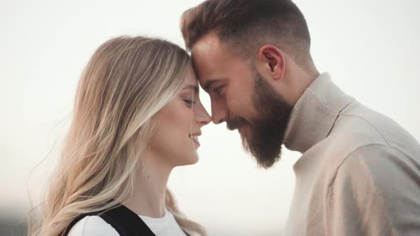 Close Up Of Loving Couple Touching Forehead Enjoying Tenderness alt