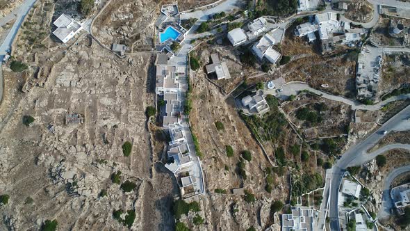 Mylopotas on the island of Ios in the Cyclades in Greece seen from the sky alt