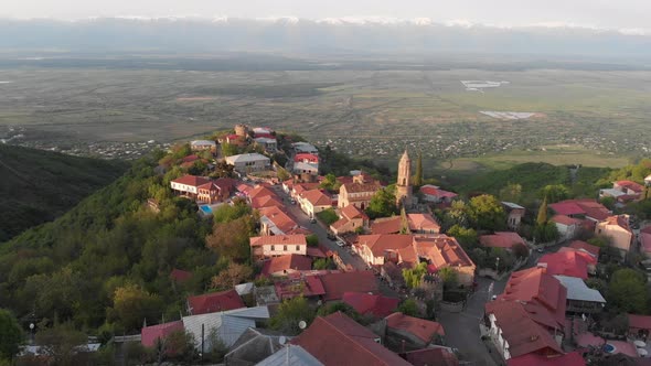 Aerial view of beautiful city of love Sighnaghi. Georgia 2019 spring alt