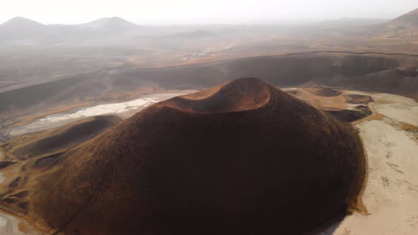 Spaceship Orbit Around Volcano Cone on Mars