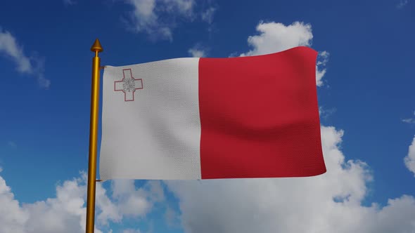National flag of Malta waving with flagpole and blue sky timelapse alt