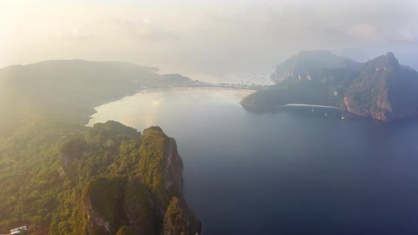 Aerial view of Phi Phi, Maya beach at sunset with Andaman sea in Phuket. Thailand alt