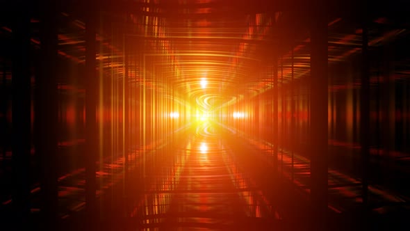 3d render illustration beautiful Abstract Square Tunnel with orange Light Lines