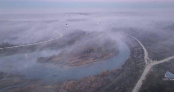 Low Light Aerial Drone Shot of Rased Fog