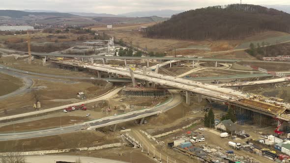 Aerial view of the construction of a highway in Presov, Slovakia alt