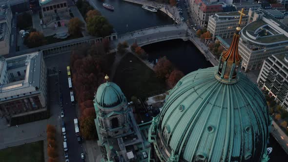 Flight Over Large Green Dome of Berlin Cathedral alt