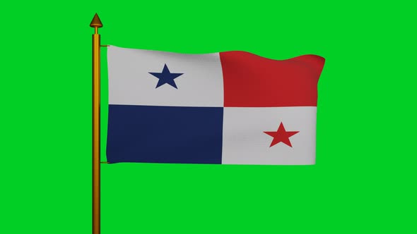 National flag of Panama waving with flagpole on chroma key, Republic of Panama flag alt
