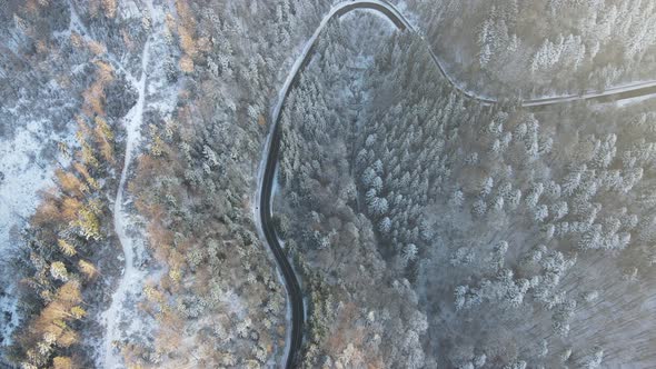 Aerial view above the Transfagarasan mountain road