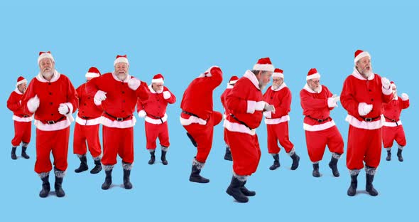 Group of santa claus dancing 4k alt