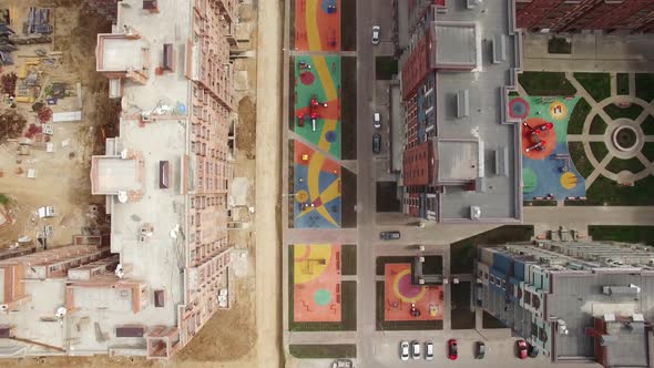  - Flying Over New-built House and Apartment Block Under Construction, Russia alt
