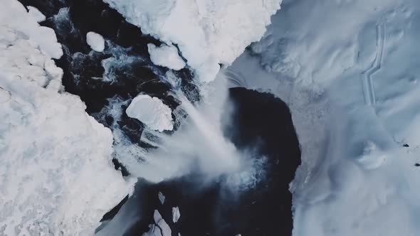 Aerial View Showing Seljalandsfoss Waterfall During Winter In Iceland 