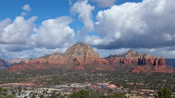 Sedona Arizona with Thunder Mountain and Scenic Clouds Time Lapse Zoom Out