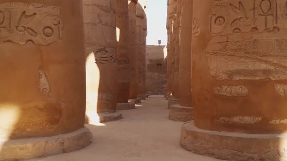 Columns with hieroglyphs in Karnak Temple at Luxor