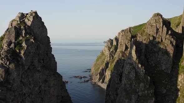 Drone View of the Rocky Cliffs of Cape Vatovskiy alt