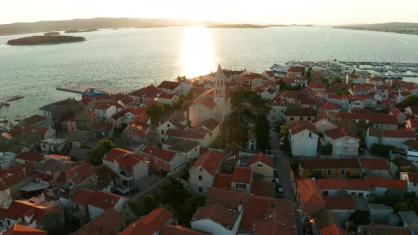Aerial View of Old Town of Biograd Na Moru in Croatia at Sunset alt