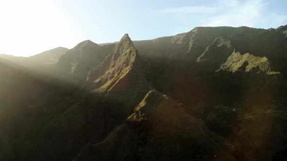 Drone Rising Above Volcanic Peak at Madeira Island, Portugal