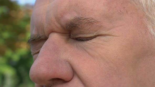 Aged Man Closing Eyes, Negative Memories, Post-Traumatic Syndrome Disorder