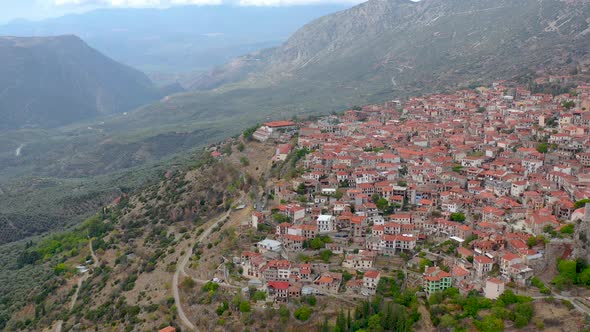 Aerial view of Arachova village in the mountains of Greece, Europe. alt