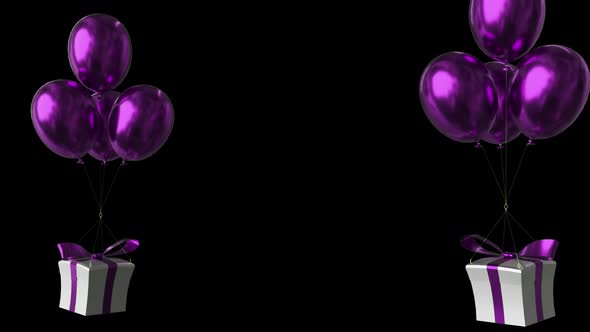 Purple Balloons With Gift Box Alpha Channel