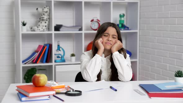 Bored Teen Girl in School Uniform Cheerfully Had Fun with Apple During Studying Teenager