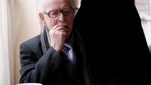 Old Man Drinking Pills Headache in Elderly Man alt