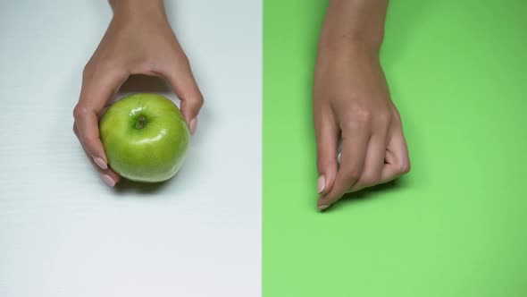 Apple vs Pills Choise, Diet and Healthy Lifestyle, Advice From Doctor, Macro alt