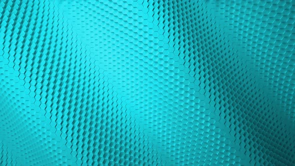 Wave motion mosaic surface with moving blue hexagons.