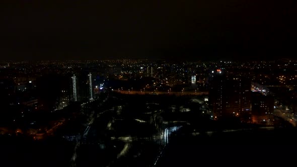 Aerial night city with street lights, Sarzhyn Yar
