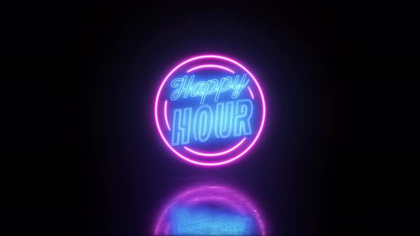 Happy hour neon led sign banner. Perfect for offers, discounts, deals, advertisement.