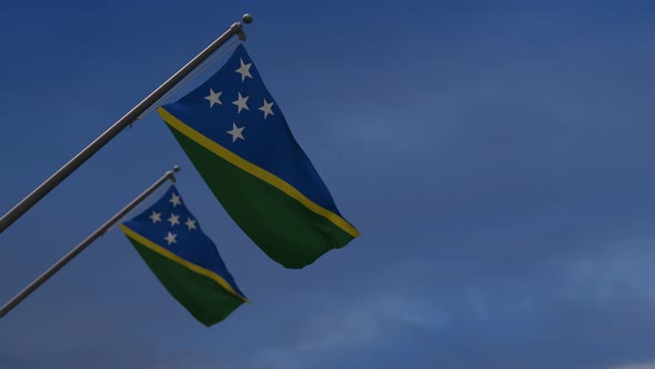 Solomon Islands Flags In The Blue Sky - 4K