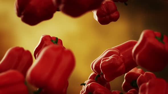 Slow motion animation of natural red bell peppers falling down. Loopable. HD alt