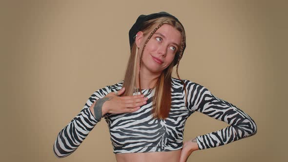 Proud Egoistic Pretty Young Woman Proud of Her Victory Bragging Own Success Win Achievements alt